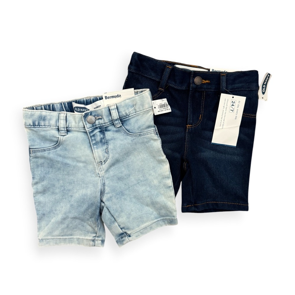 NWT Old Navy Toddler 2T Bermuda Denim Shorts 2pk Dark & Light Wash